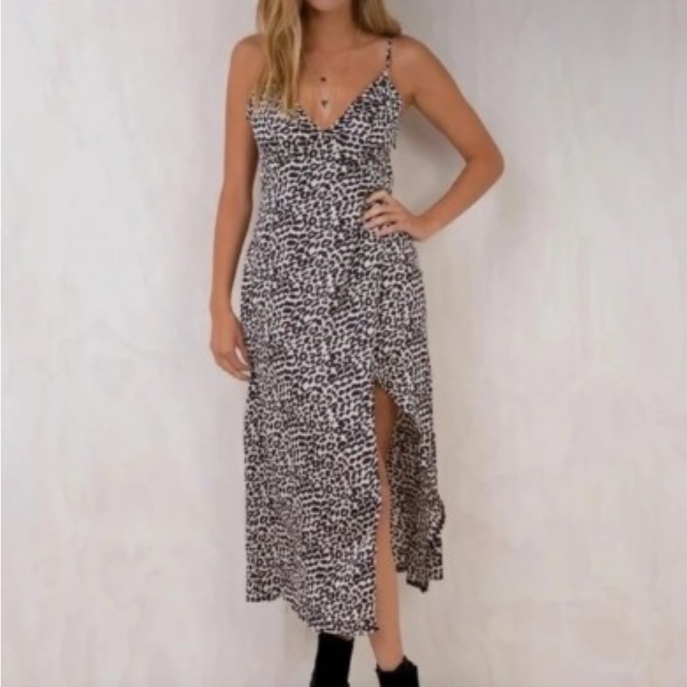Polly Leopard Print Side Slit Adjustable Strap Vneck Slip Dress Sz8 Sexy Flirty